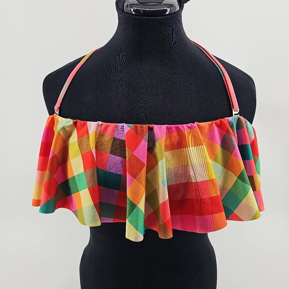 Kate Spade Rainbow Gingham Bikini Set Ruffle Top High Waist Bottom NWT - Picture 3 of 9